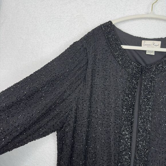 VTG Lawrence Kazer Jacket Blazer 100% Silk Black 3X Beaded Evening Cocktail Glam - Picture 4 of 14